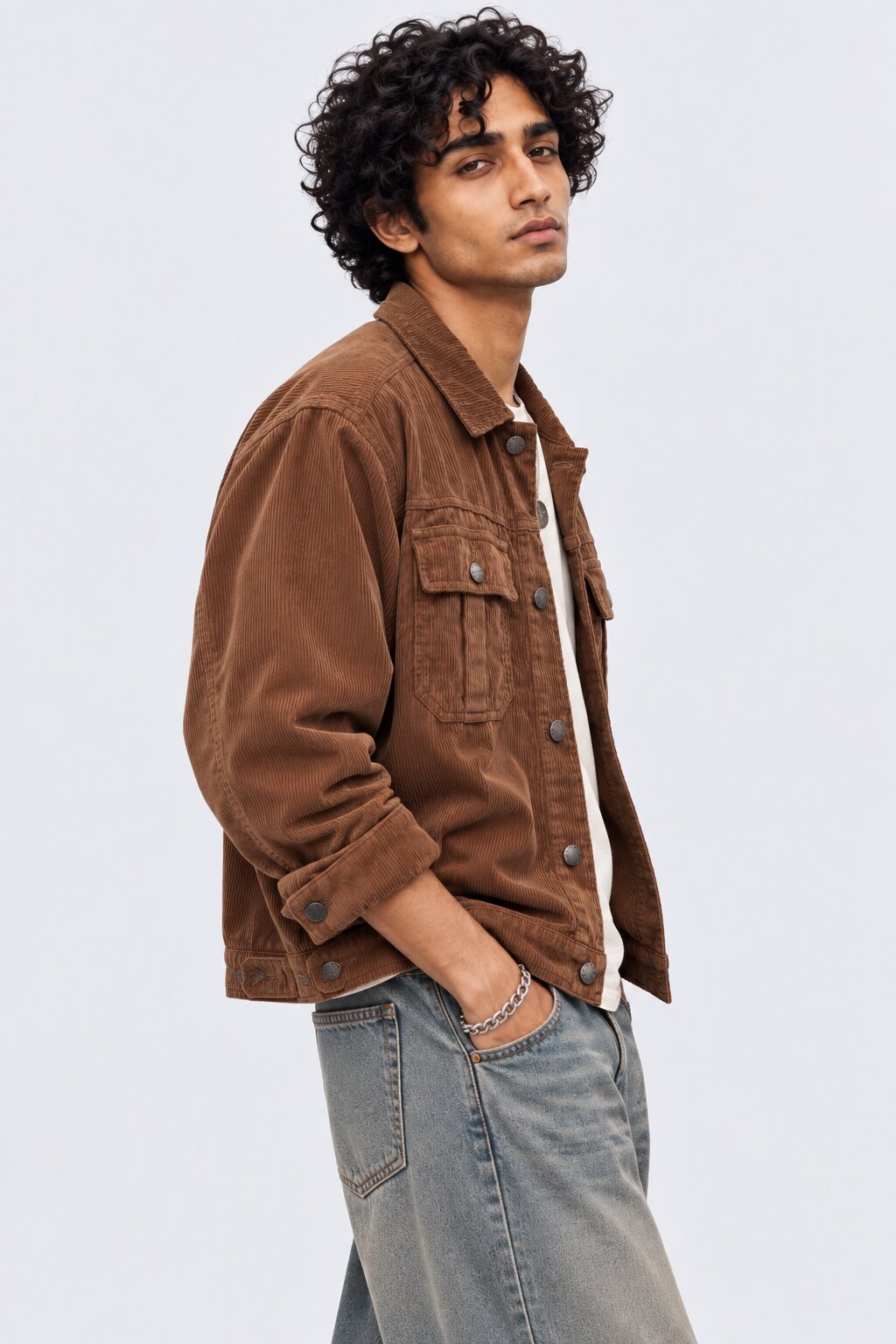 Mens Tan Regular Fit Textured Corduroy Jacket - Image 4