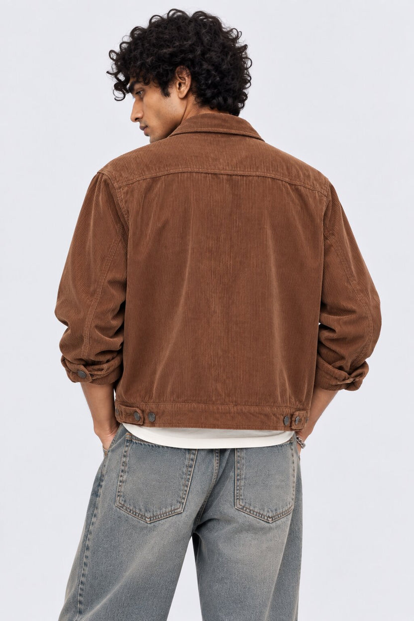 Mens Tan Regular Fit Textured Corduroy Jacket - Image 5