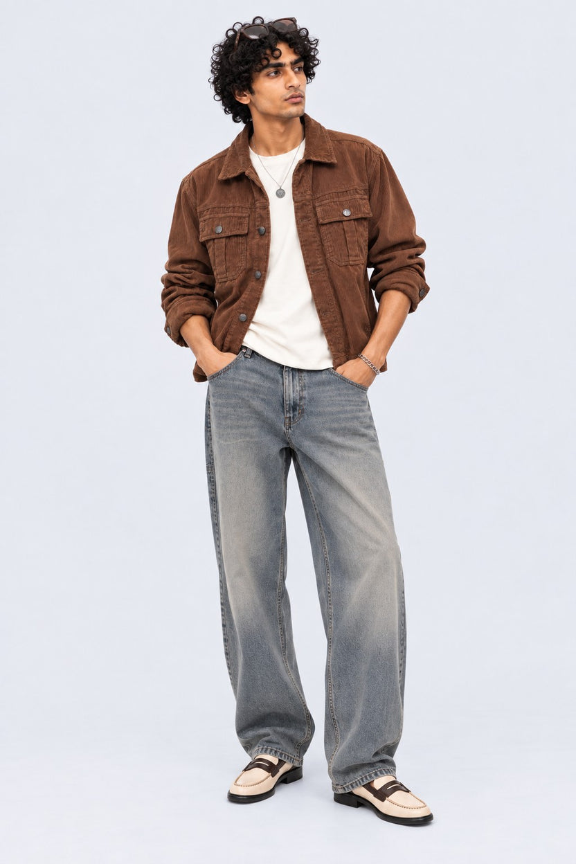 Mens Tan Regular Fit Textured Corduroy Jacket - Image 6