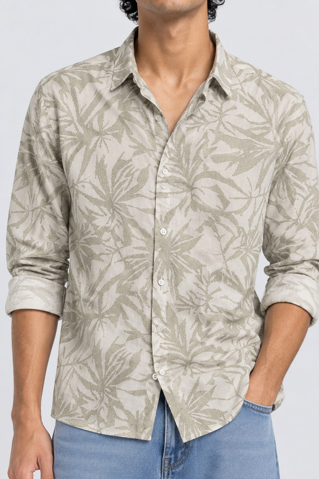 Mens Green Regular Fit Tropical Print Casual Shirt - Image 3
