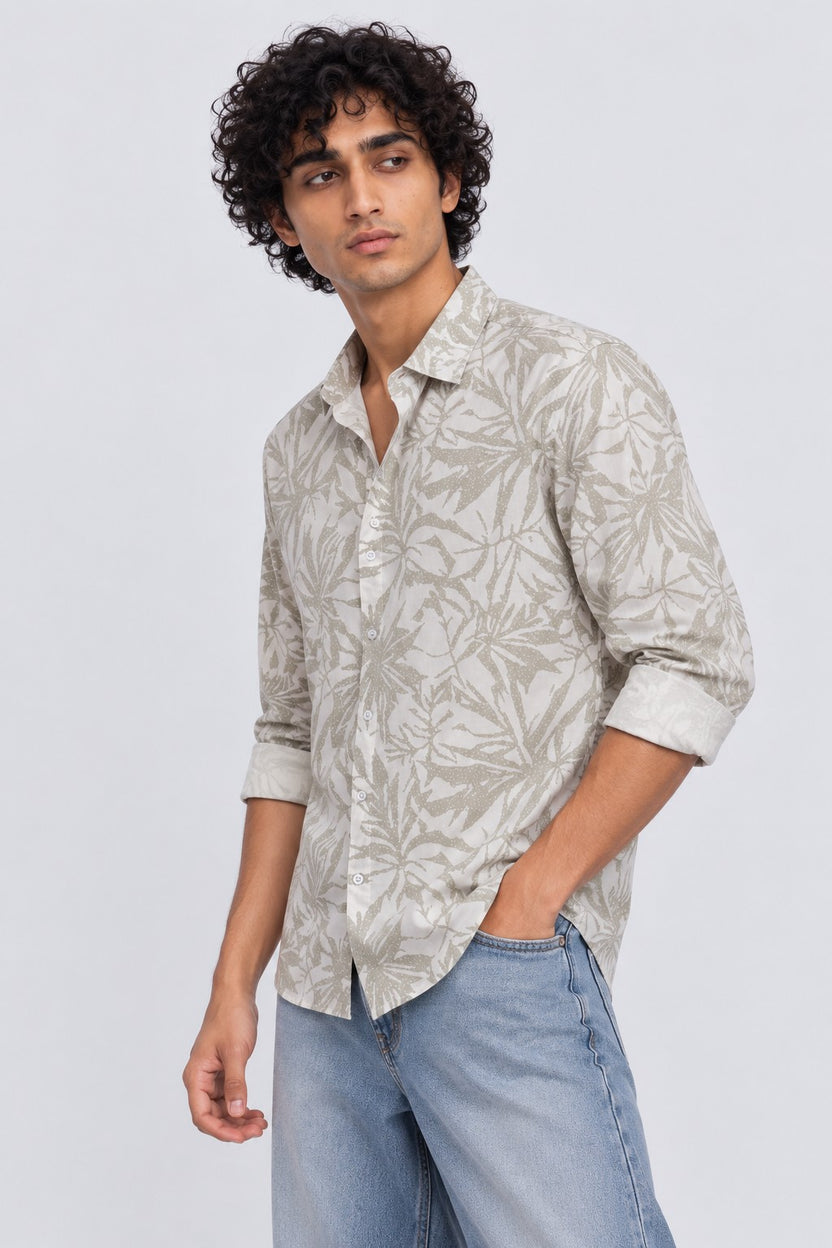Mens Green Regular Fit Tropical Print Casual Shirt - Image 4