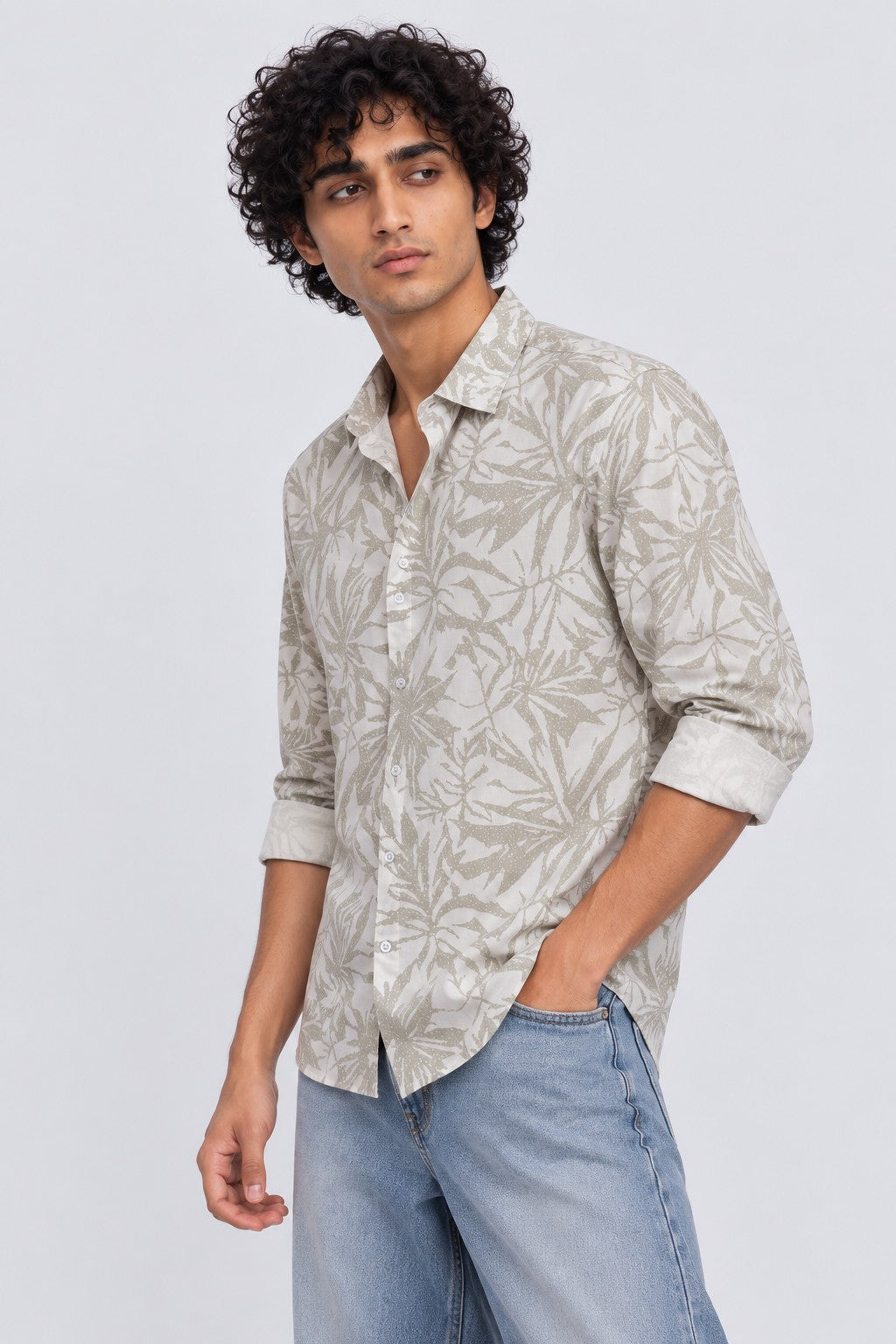Mens Green Regular Fit Tropical Print Casual Shirt - Image 4