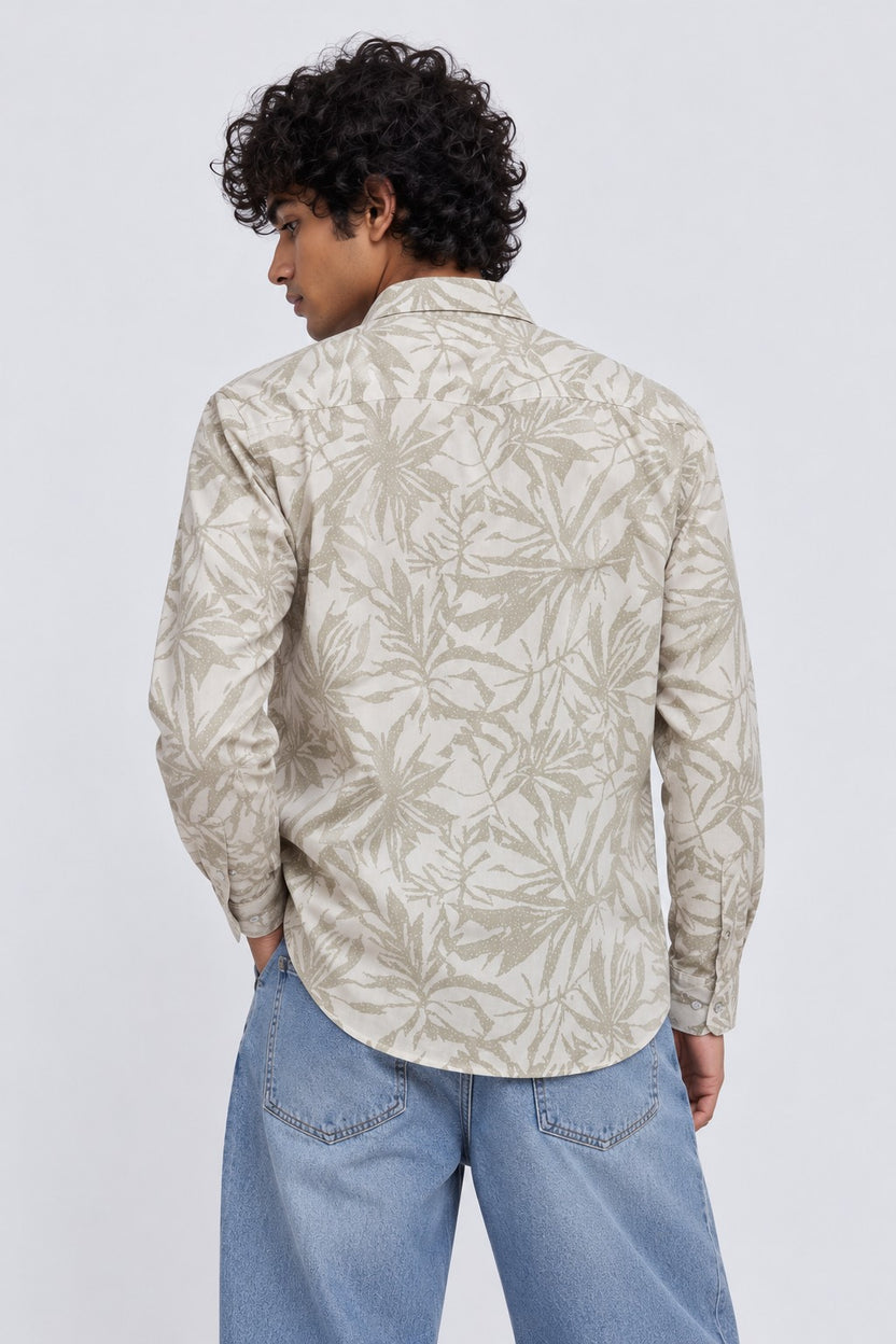 Mens Green Regular Fit Tropical Print Casual Shirt - Image 5