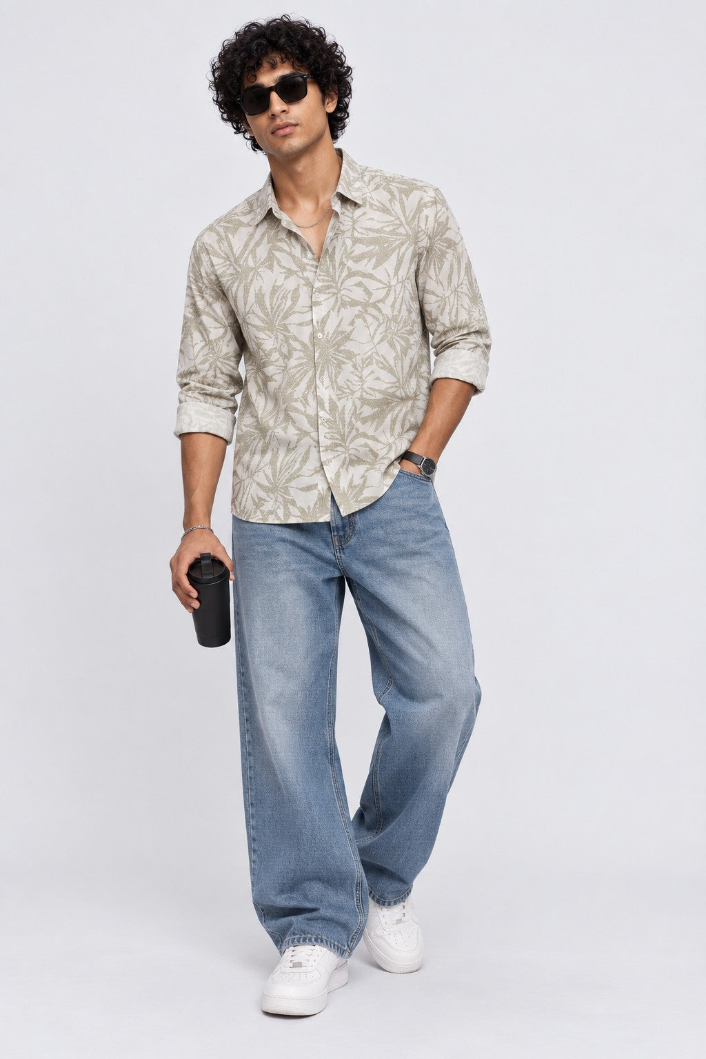 Mens Green Regular Fit Tropical Print Casual Shirt - Image 6