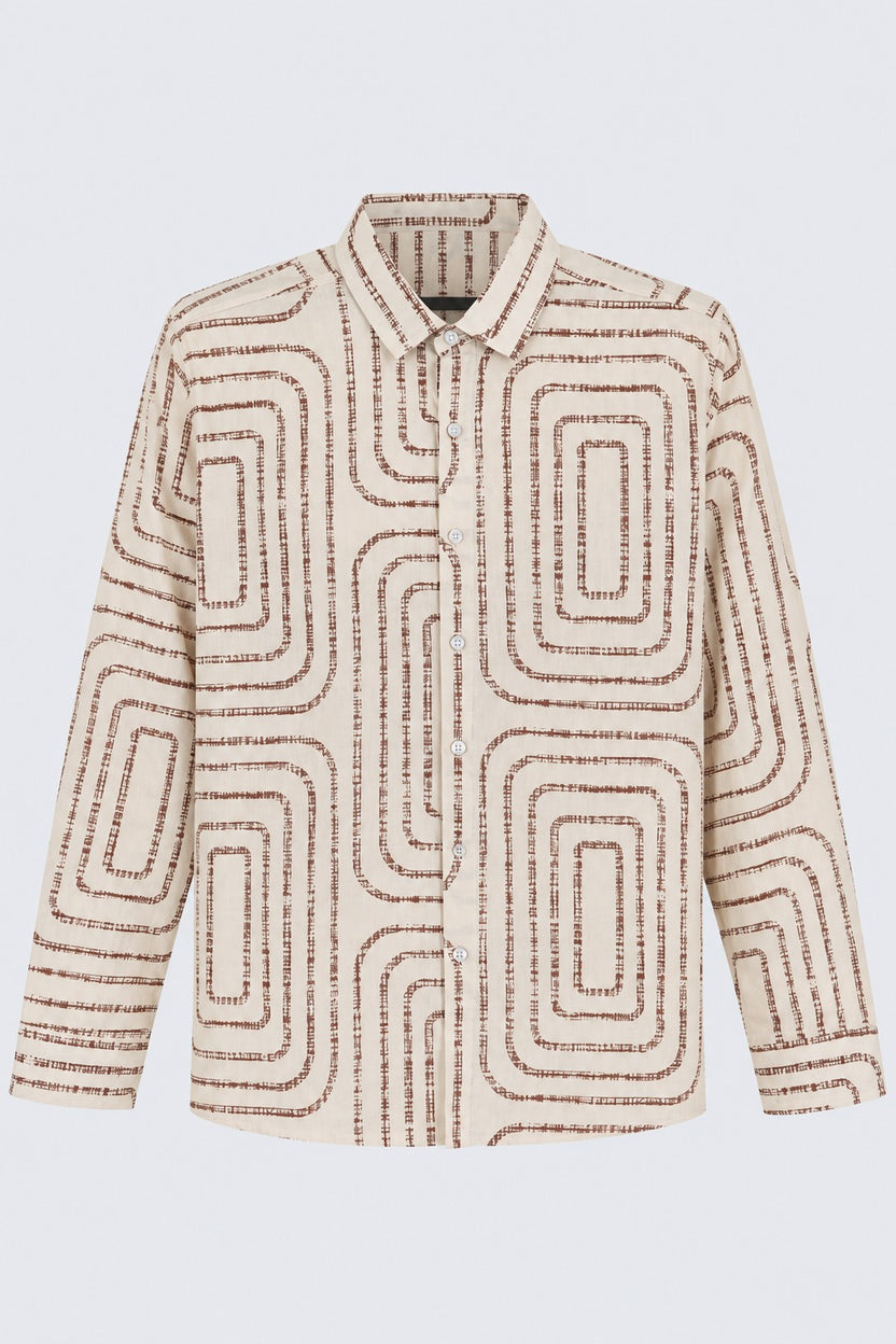 Mens Beige Regular Fit Abstract Print Casual Shirt - Image 7