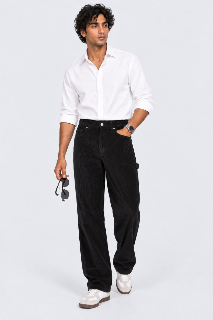 Mens Black Relaxed Fit Corduroy Trouser - Image 6