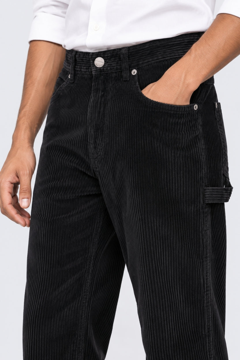 Mens Black Relaxed Fit Corduroy Trouser - Image 9