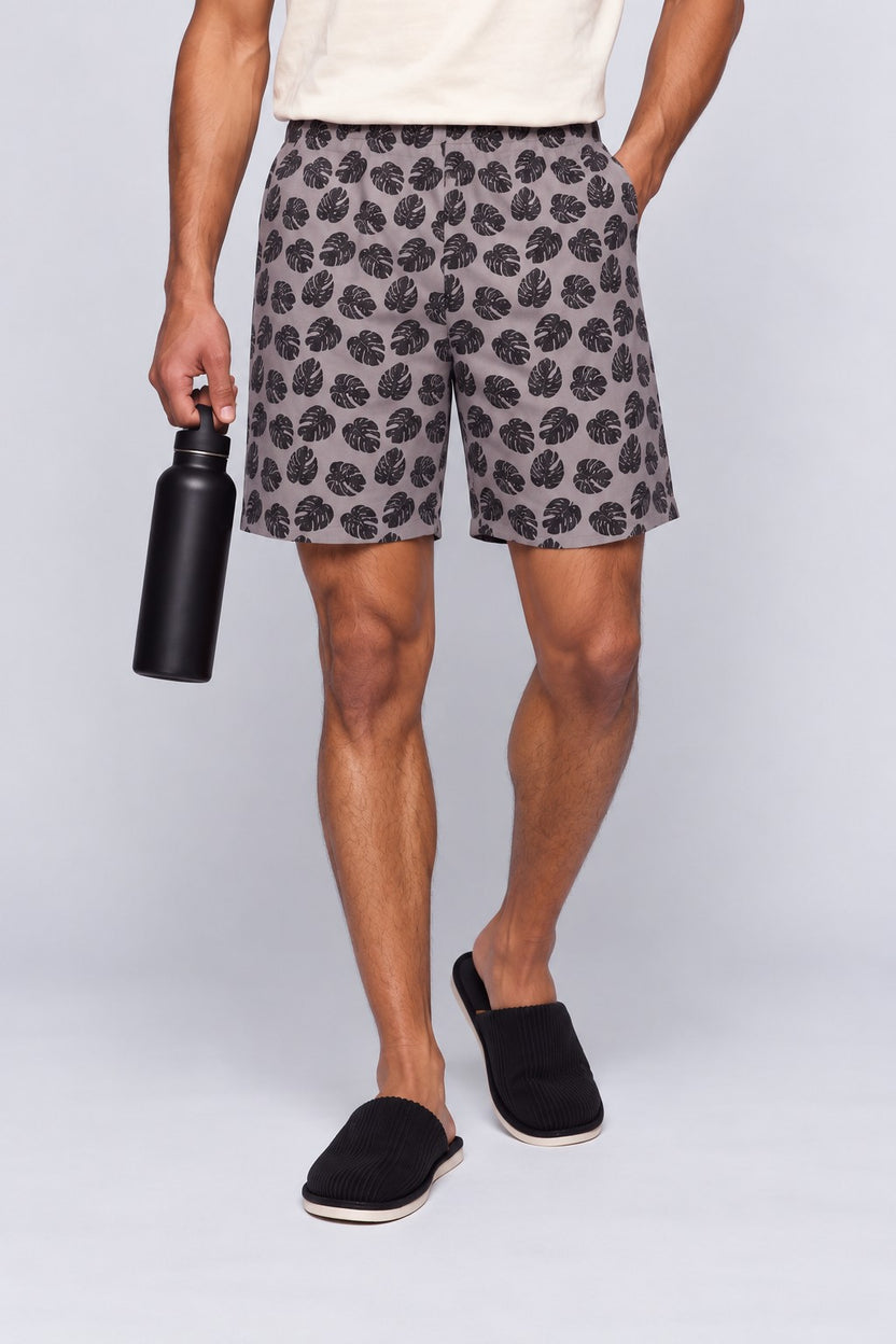 Mens Grey Regular Fit Tropical Print Boxer - Image 1