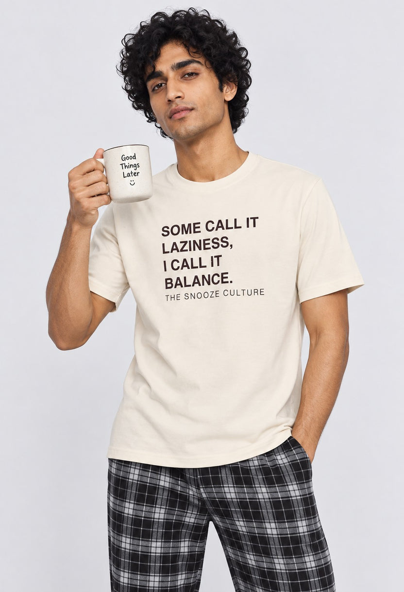 Mens Off White Regular Fit Typographic Print T-Shirt - Image 1