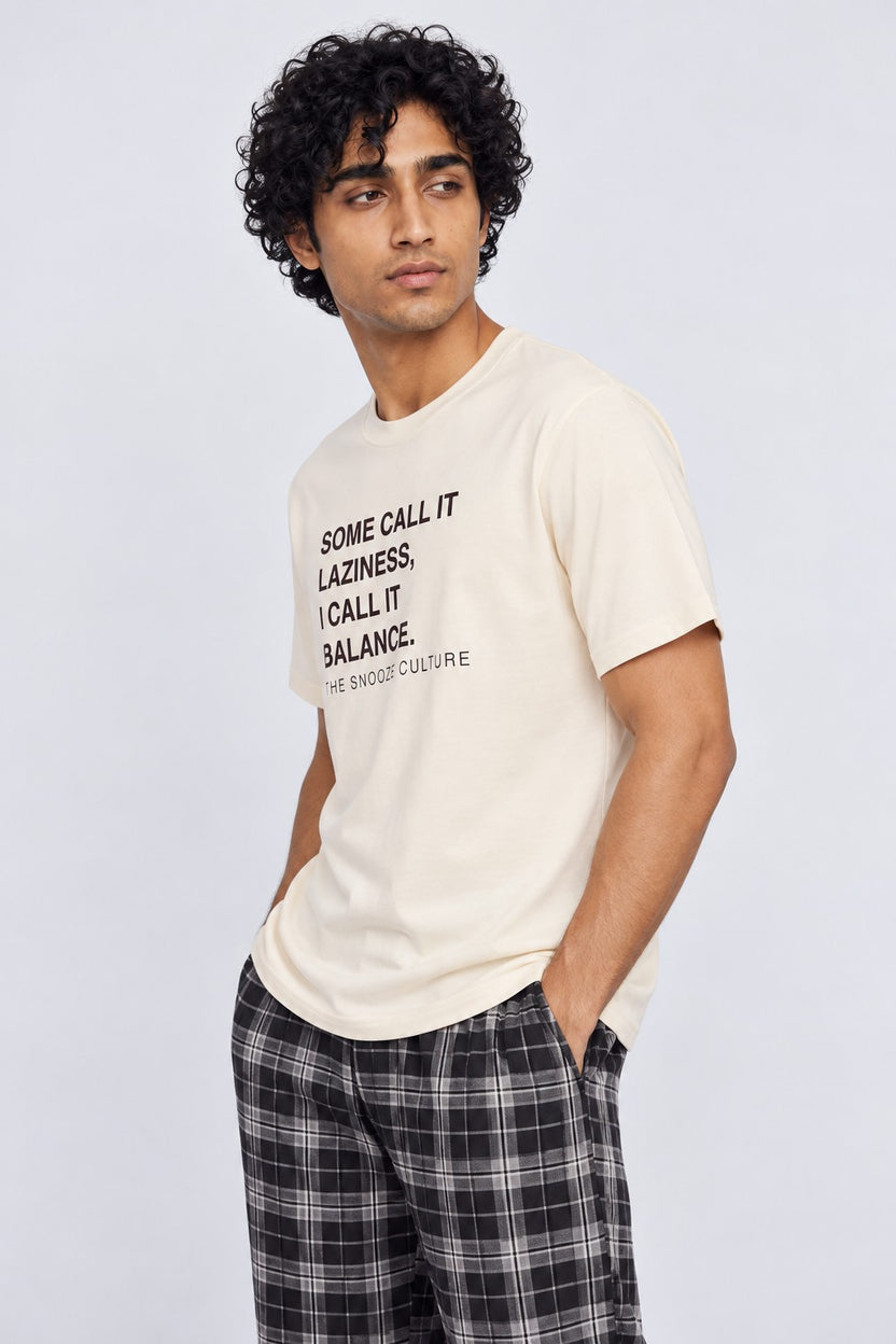 Mens Off White Regular Fit Typographic Print T-Shirt - Image 4