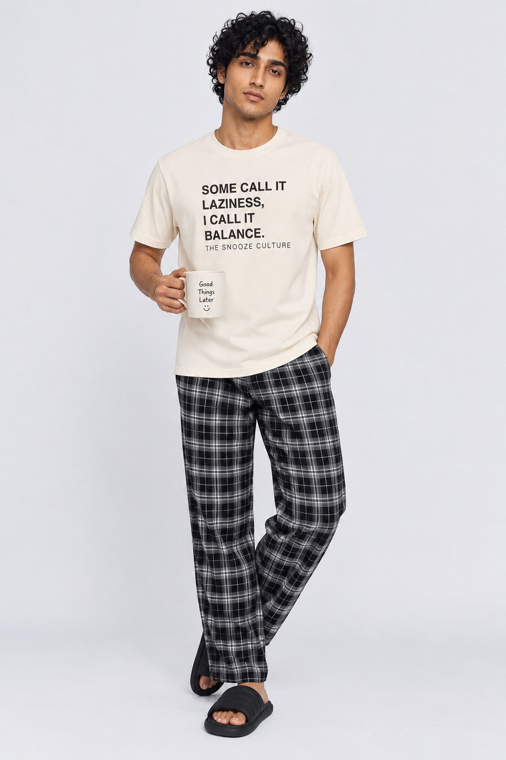 Mens Off White Regular Fit Typographic Print T-Shirt - Image 6