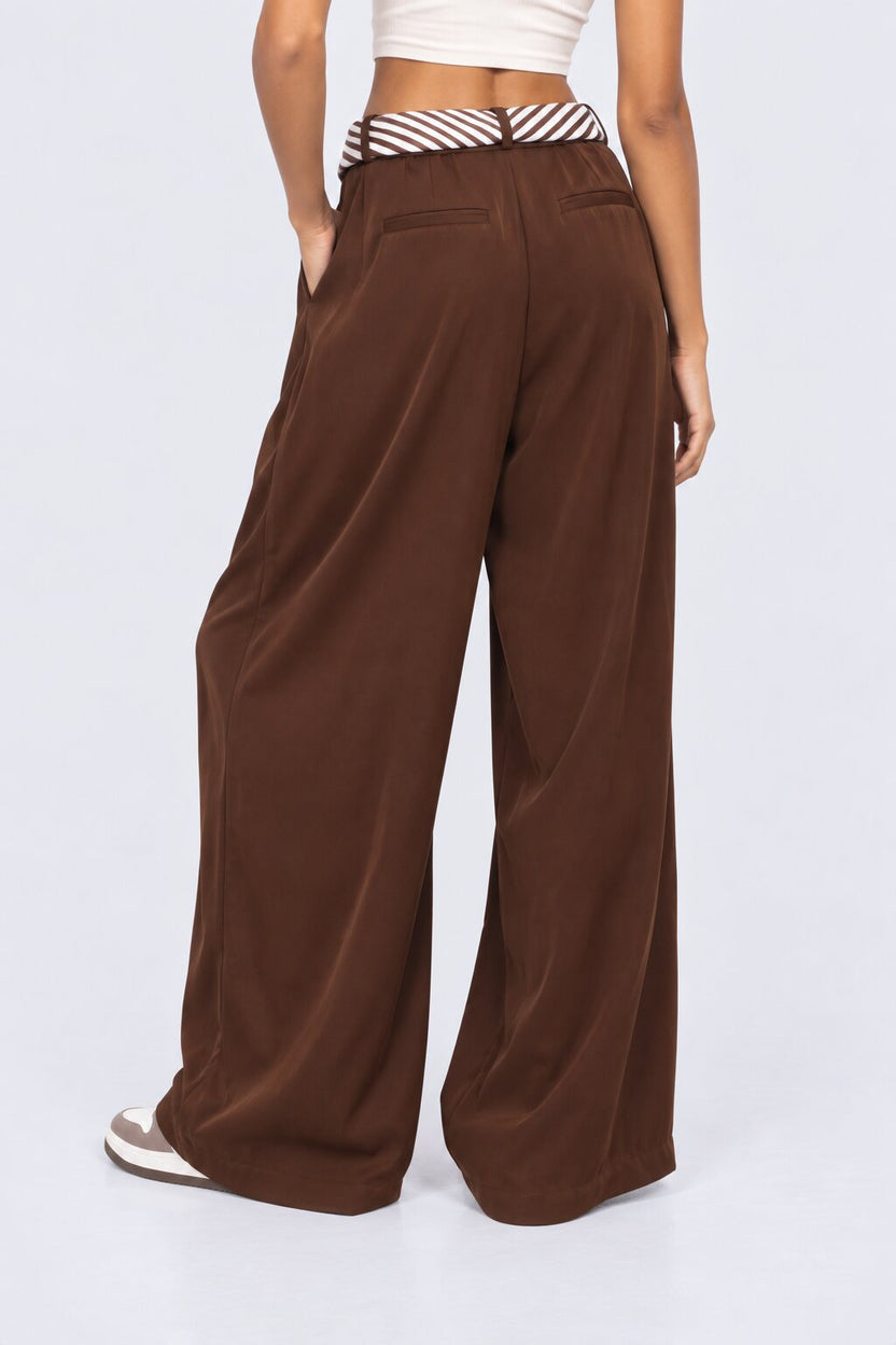 Womens Brown Wide Leg Tie Waist Pant - Image 5