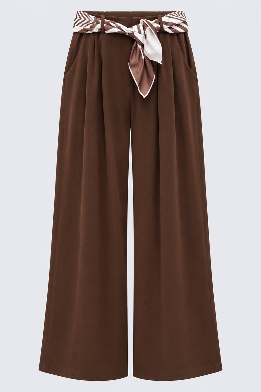 Womens Brown Wide Leg Tie Waist Pant - Image 7