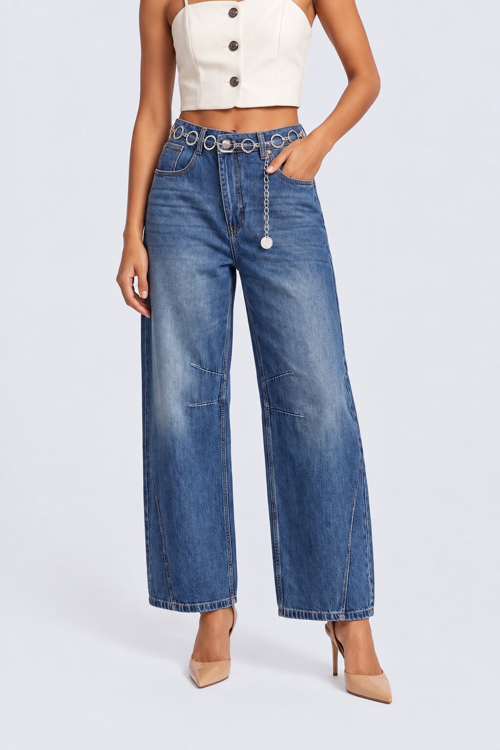 Womens Blue Wide Leg Washed Jeans - Image 1