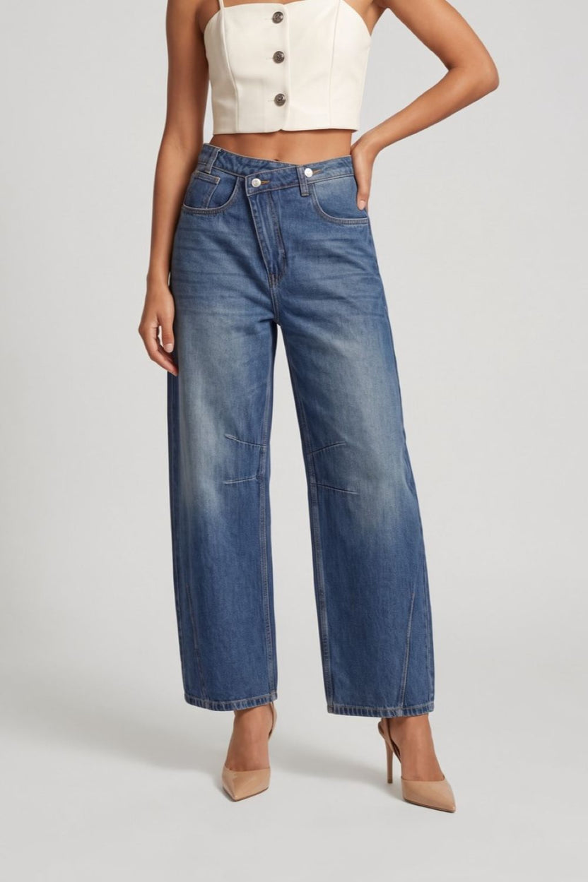 Womens Blue Wide Leg Washed Jeans - Image 2