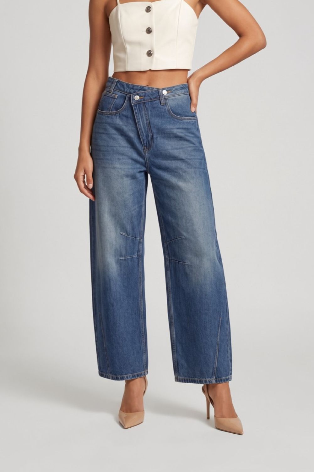 Womens Blue Wide Leg Washed Jeans - Image 2