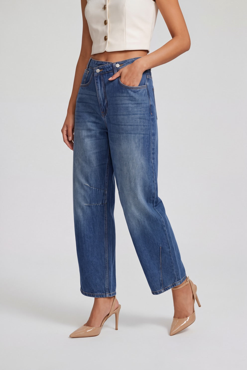 Womens Blue Wide Leg Washed Jeans - Image 4