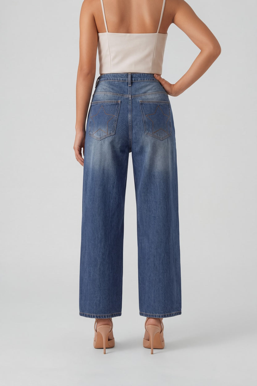 Womens Blue Wide Leg Washed Jeans - Image 5