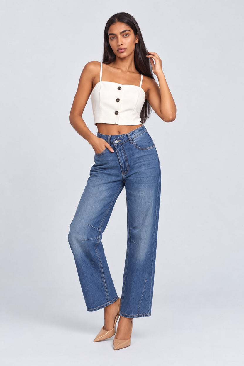 Womens Blue Wide Leg Washed Jeans - Image 6