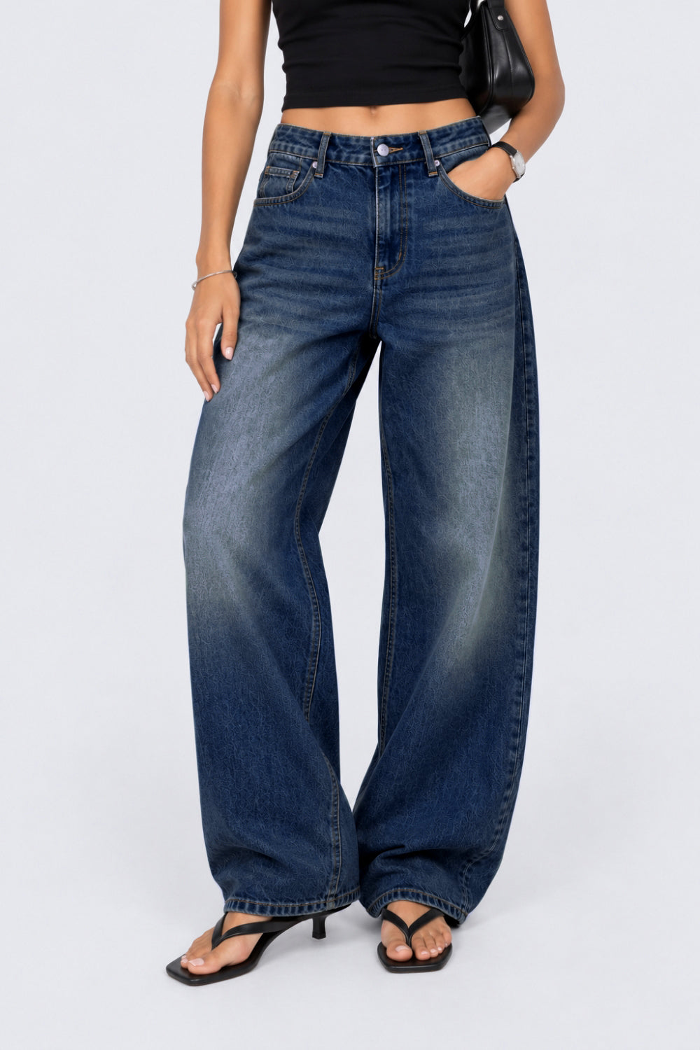 Womens Wide Leg Fit Navy Solid Jeans - Image 1