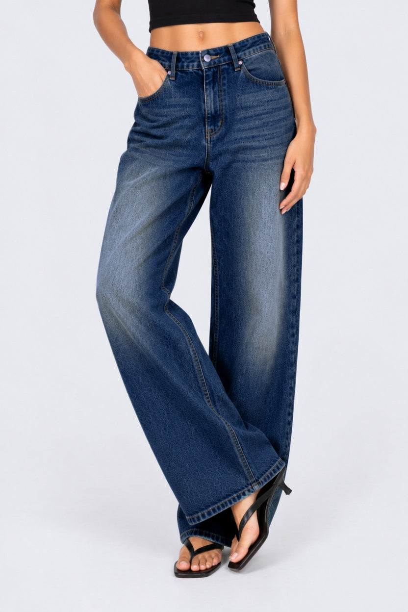Womens Wide Leg Fit Navy Solid Jeans - Image 2