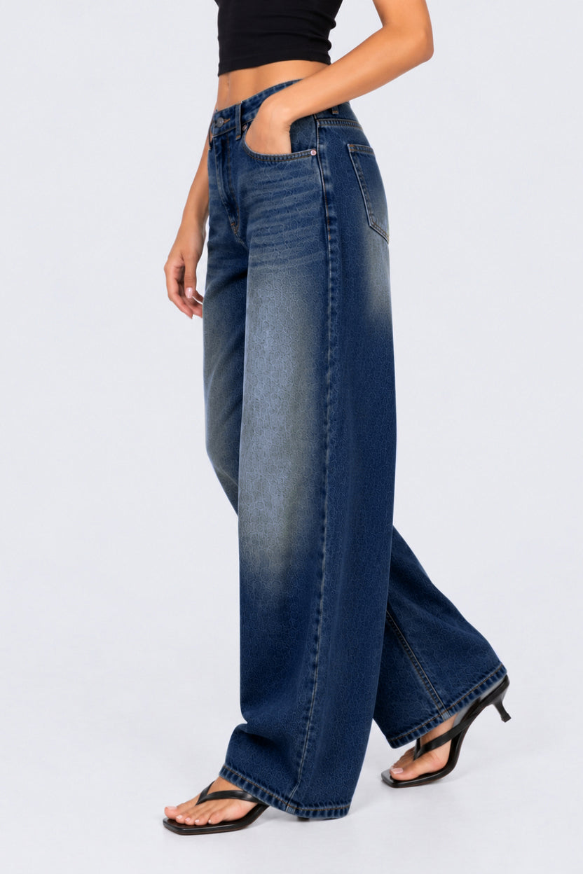Womens Wide Leg Fit Navy Solid Jeans - Image 4