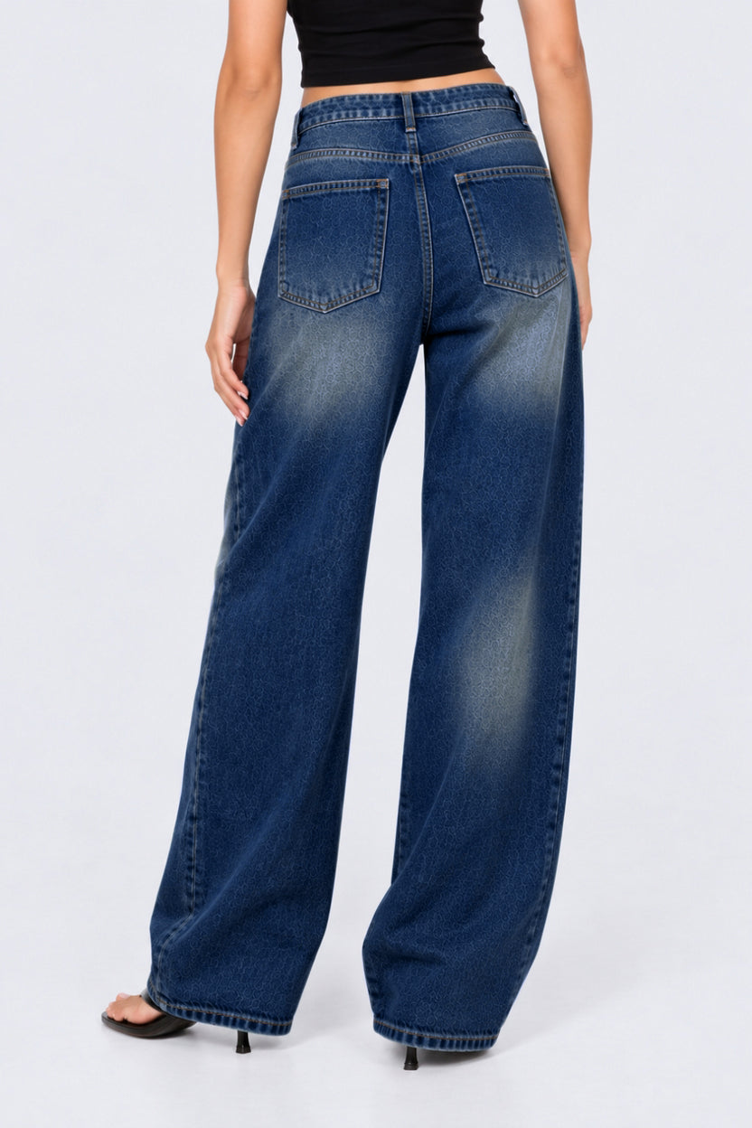 Womens Wide Leg Fit Navy Solid Jeans - Image 5