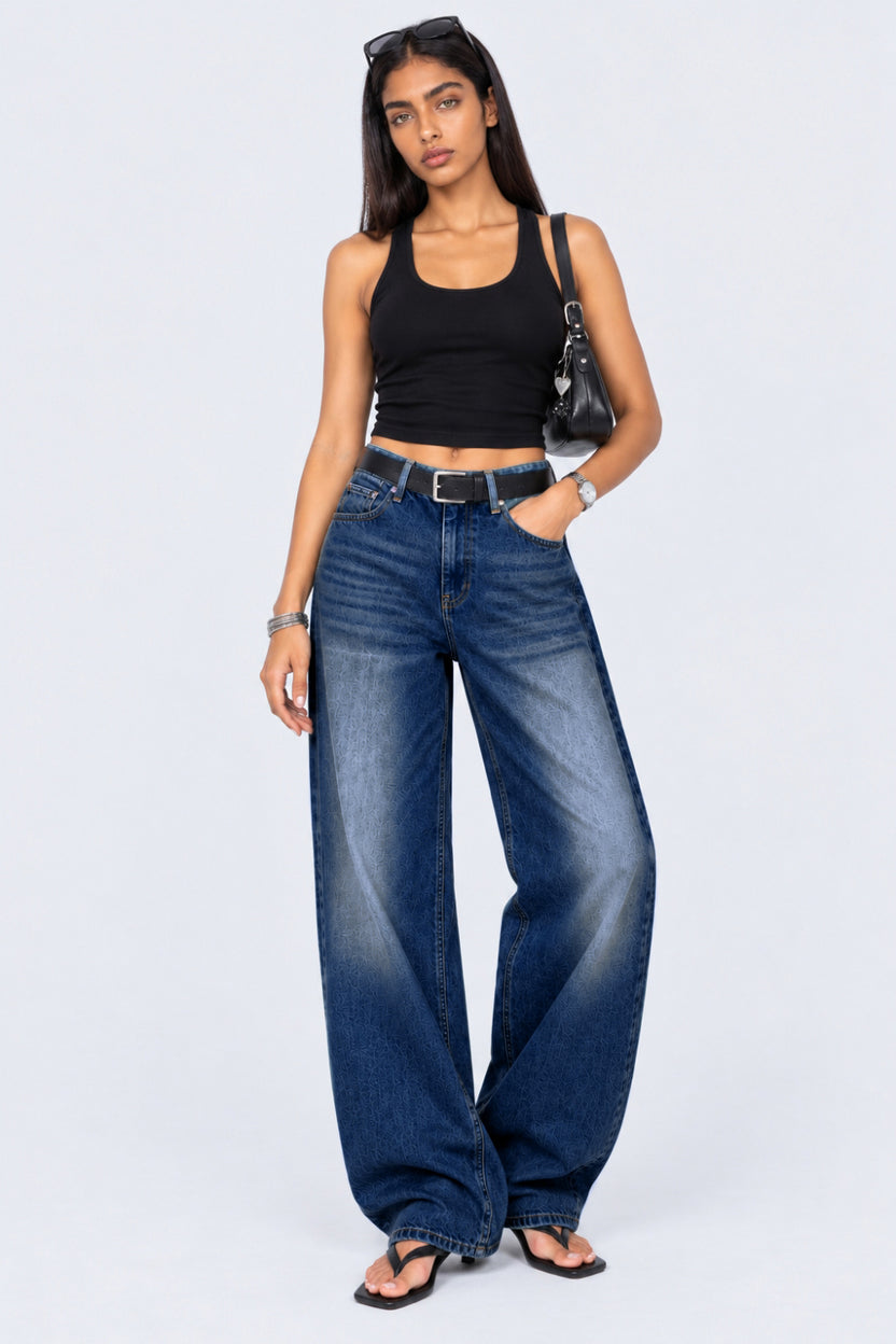 Womens Wide Leg Fit Navy Solid Jeans - Image 6
