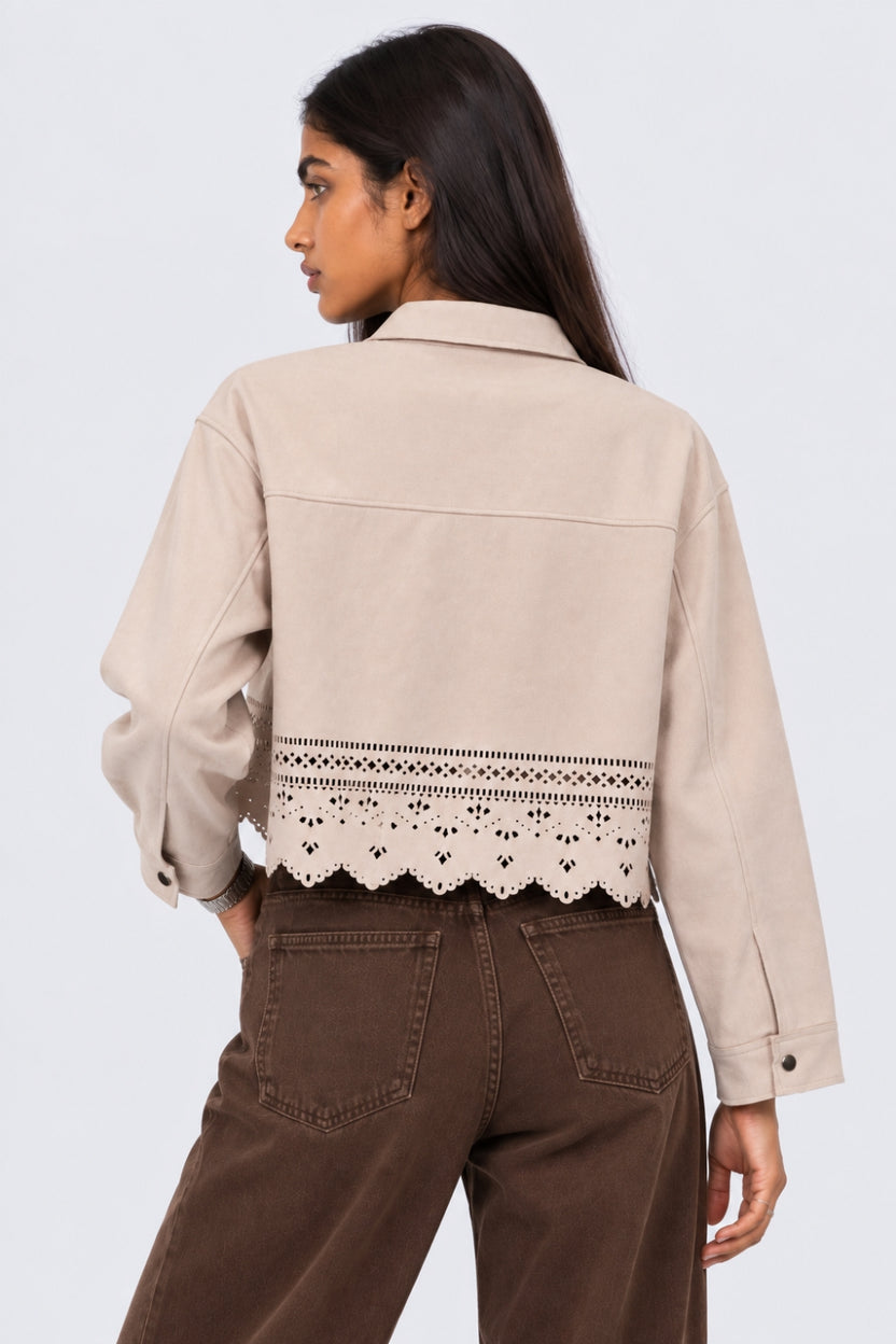 Womens Cream Cut-Work Suede Jacket - Image 5