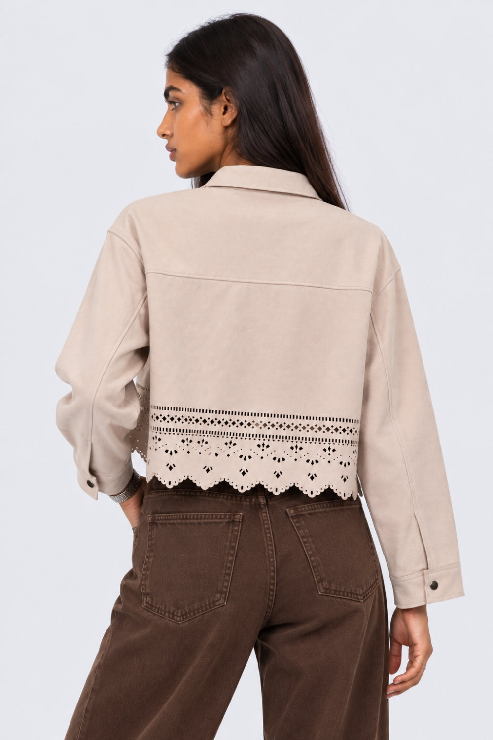 Womens Cream Cut-Work Suede Jacket - Image 5
