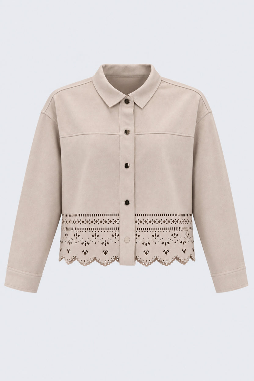 Womens Cream Cut-Work Suede Jacket - Image 7