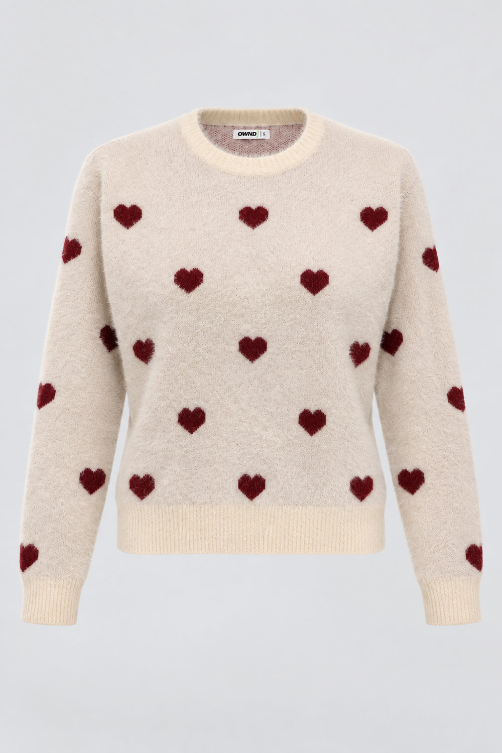 Womens Cream Heart Pattern Fuzzy Sweater - Image 7