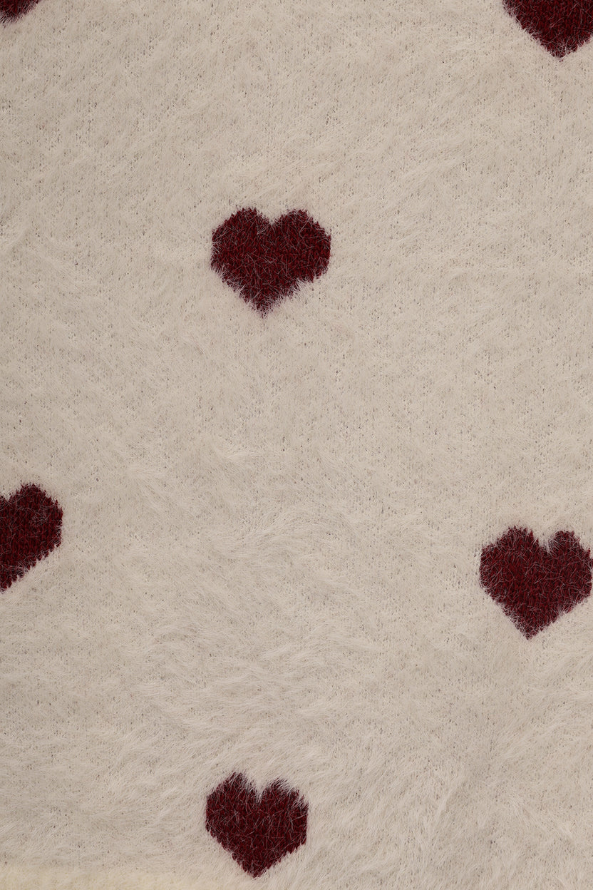 Womens Cream Heart Pattern Fuzzy Sweater - Image 8
