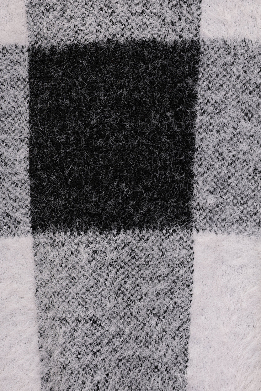 Womens Regular Fit Black Checked Fuzzy Knit Sweater - Image 8