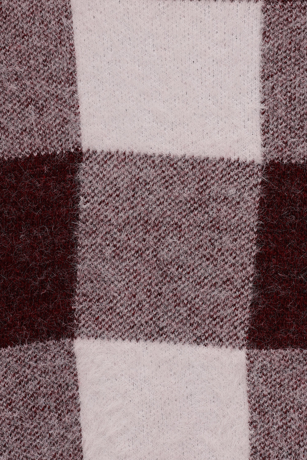 Womens Regular Fit Red Checked Fuzzy Knit Sweater - Image 8