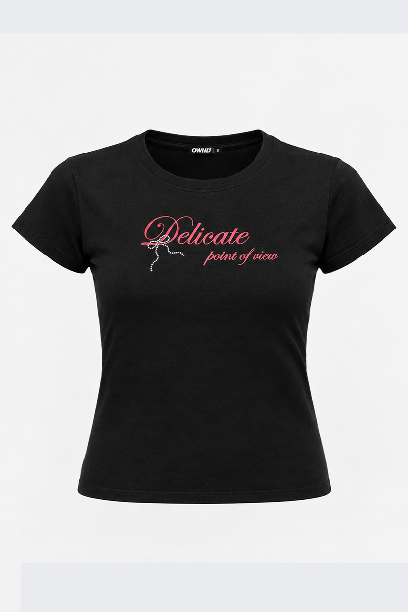 Womens Black Cotton Graphic Print Crop T-Shirt - Image 7