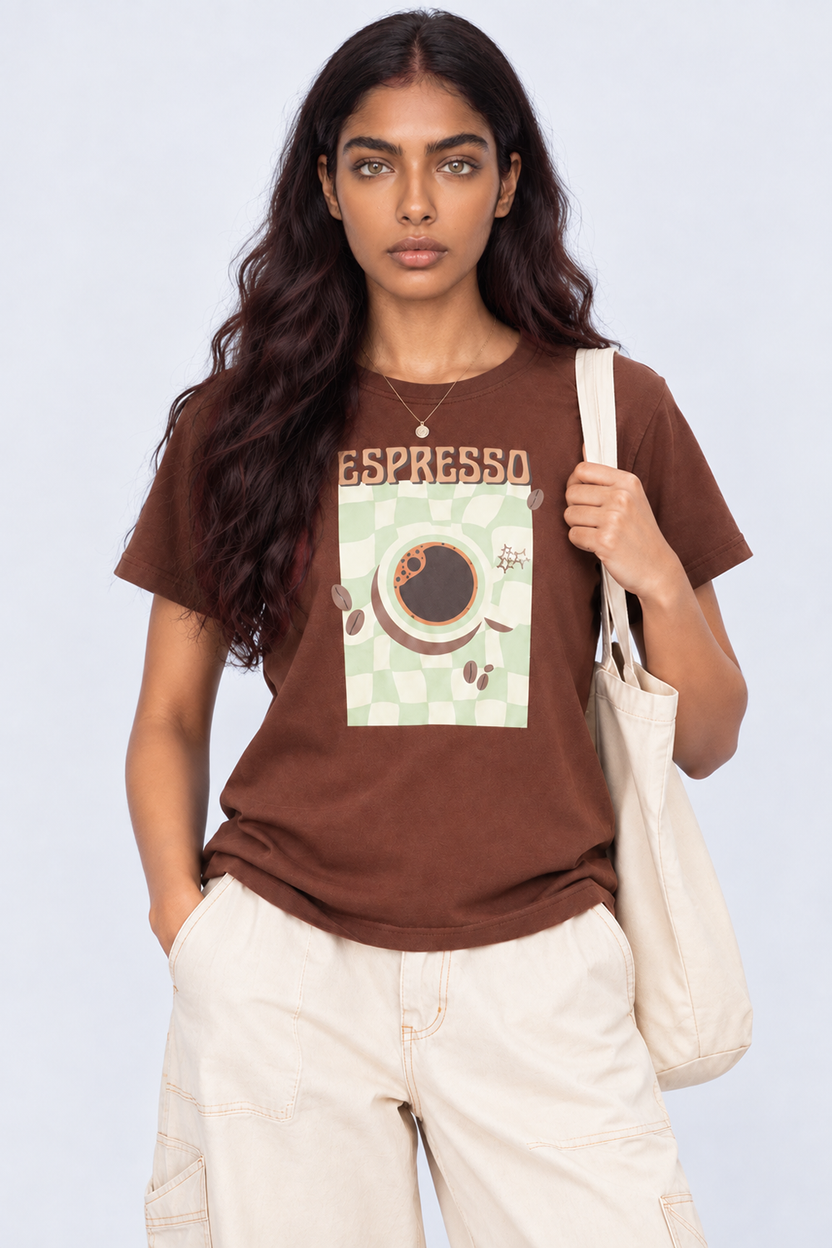 Womens Brown Cotton Regular Fit T-Shirt - Image 1