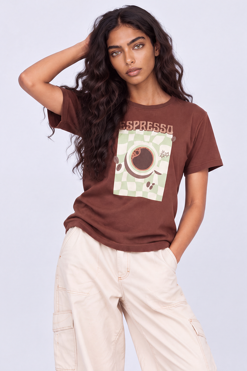 Womens Brown Cotton Regular Fit T-Shirt - Image 2