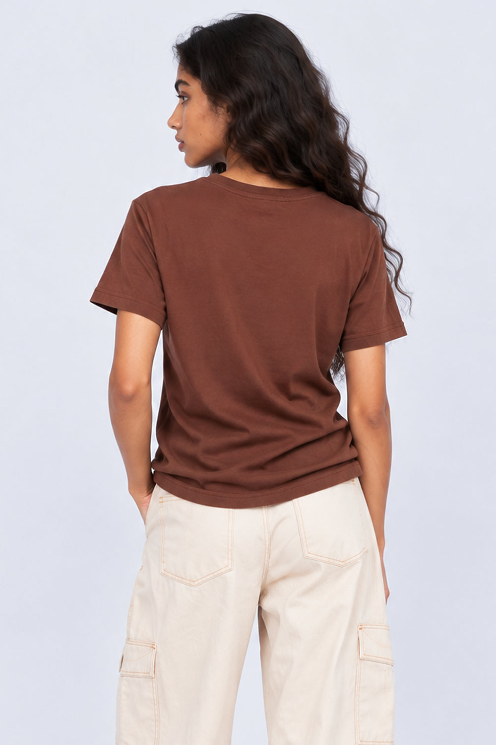 Womens Brown Cotton Regular Fit T-Shirt - Image 5