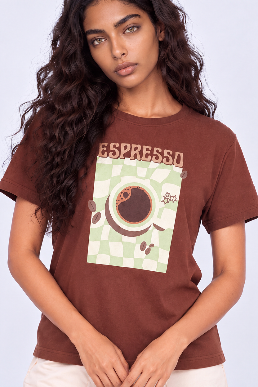 Womens Brown Cotton Regular Fit T-Shirt - Image 9