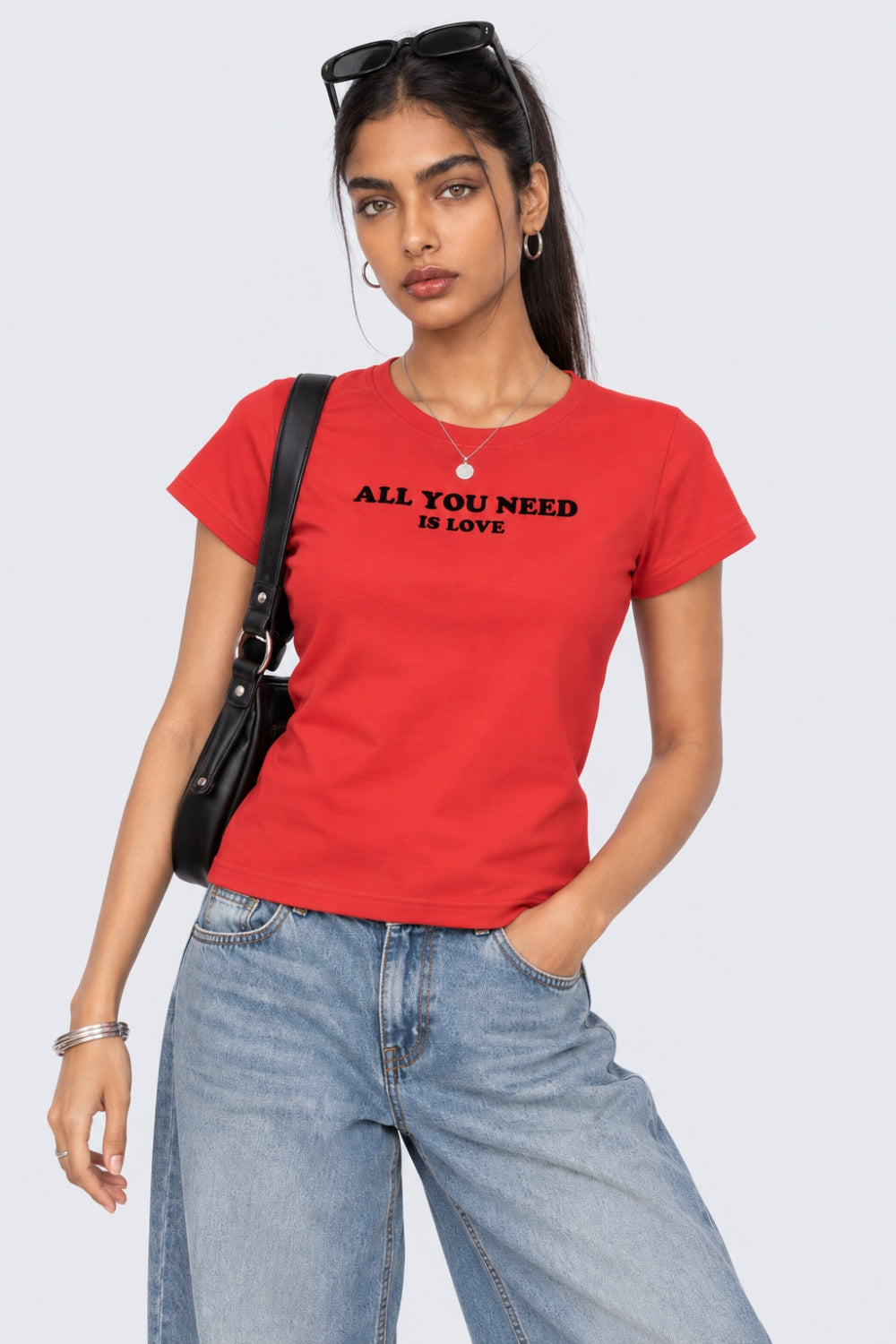 Womens Red Graphic Slogan Print T-Shirt - Image 1