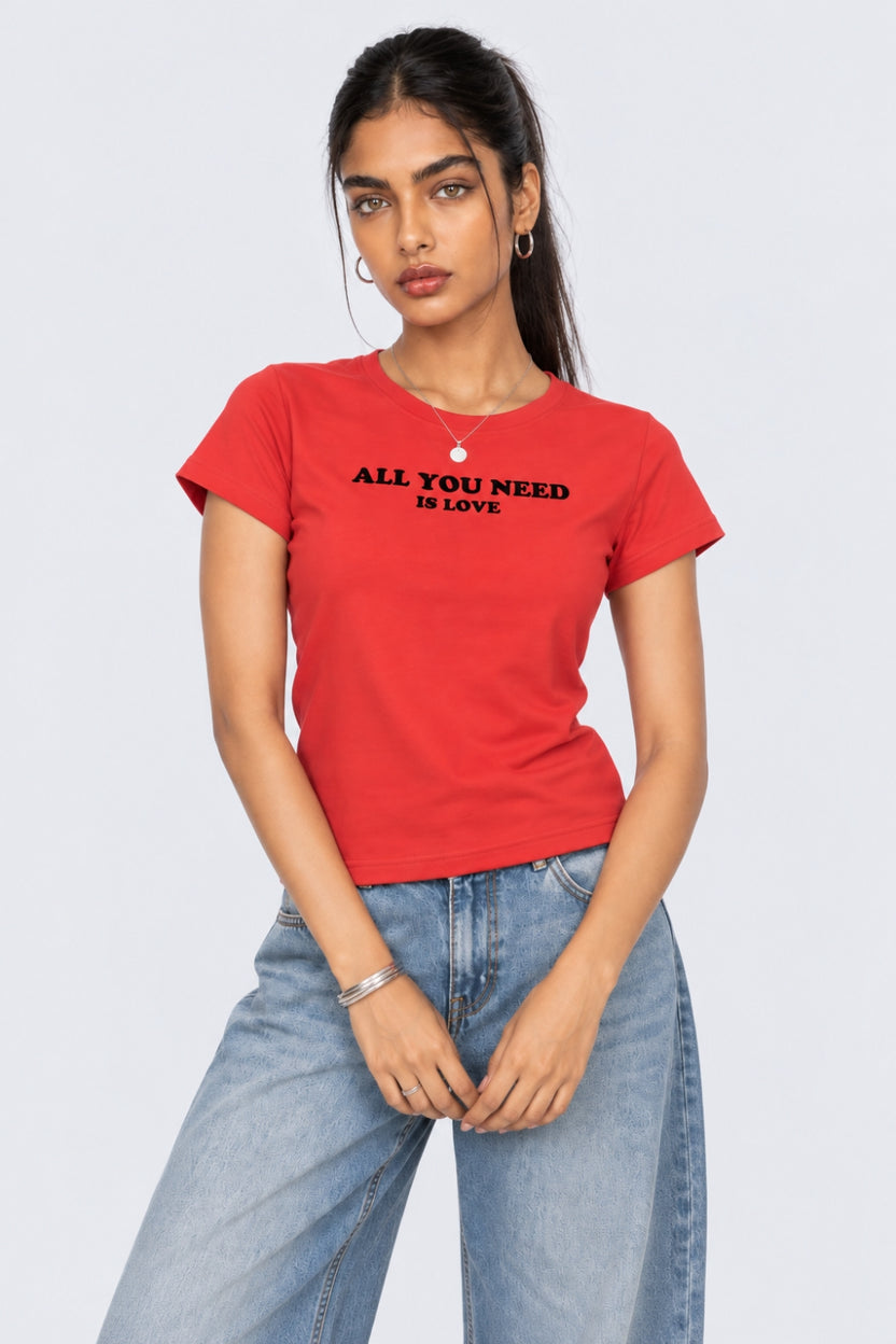 Womens Red Graphic Slogan Print T-Shirt - Image 2