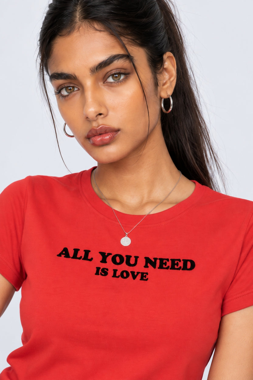Womens Red Graphic Slogan Print T-Shirt - Image 3