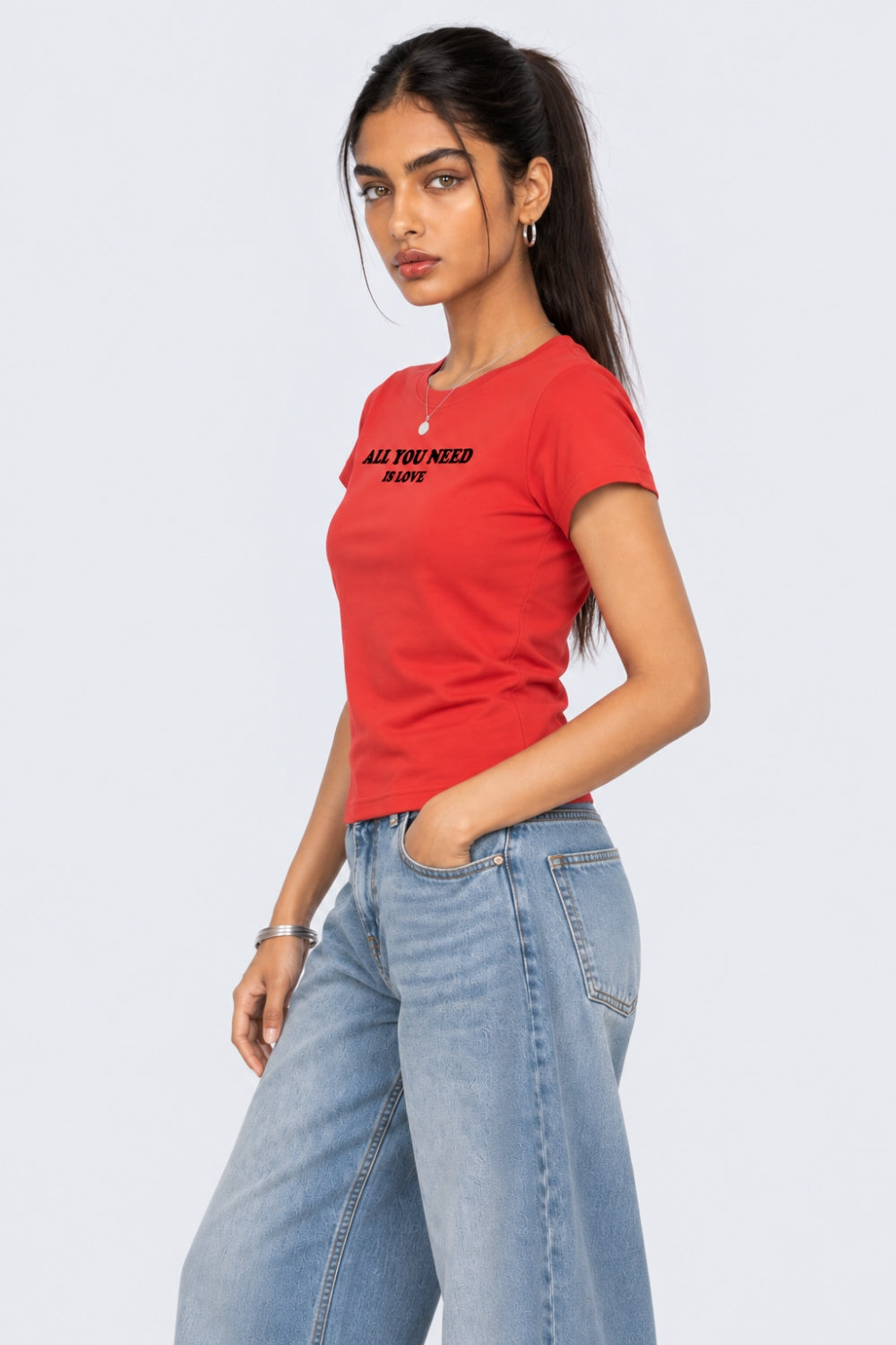 Womens Red Graphic Slogan Print T-Shirt - Image 4