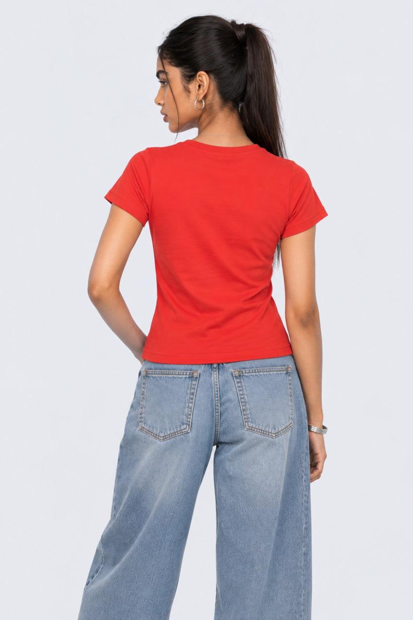 Womens Red Graphic Slogan Print T-Shirt - Image 5