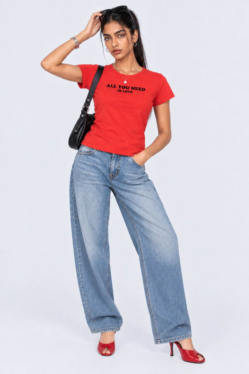 Womens Red Graphic Slogan Print T-Shirt - Image 6