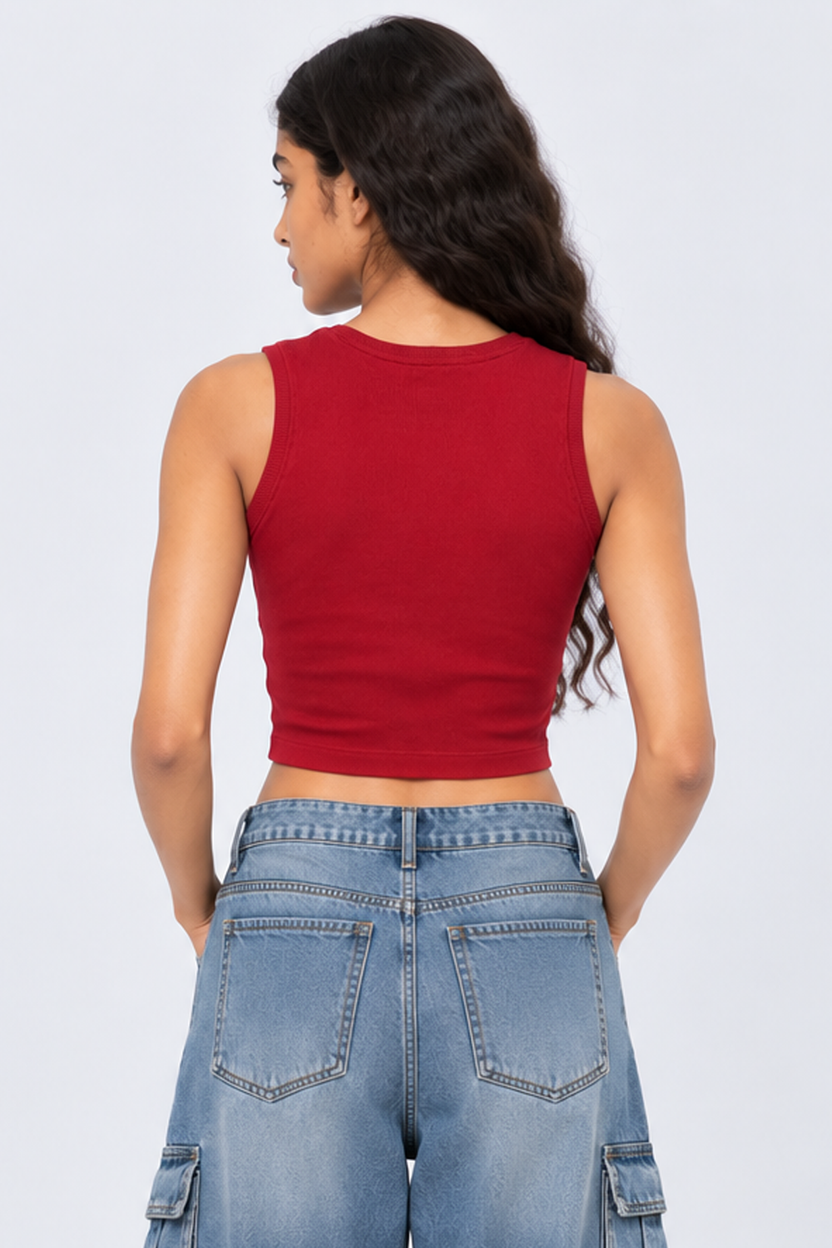 Womens Maroon Cherry Embroidered Tank Top - Image 5