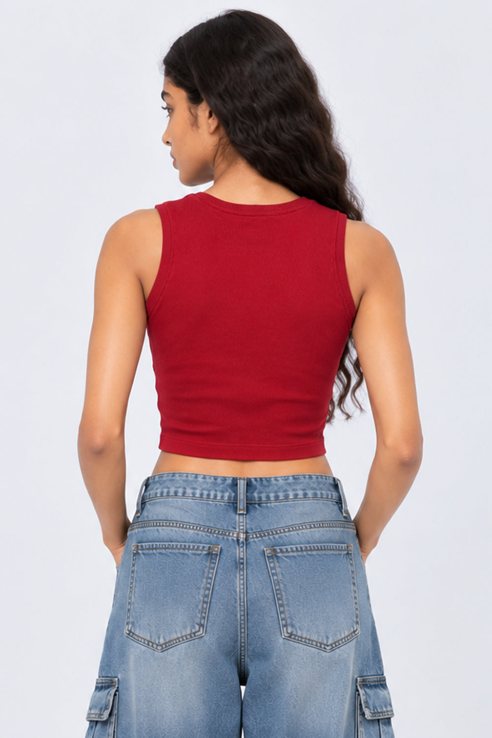 Womens Maroon Cherry Embroidered Tank Top - Image 5
