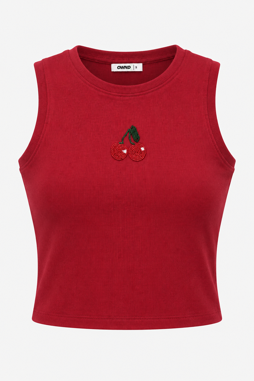 Womens Maroon Cherry Embroidered Tank Top - Image 7