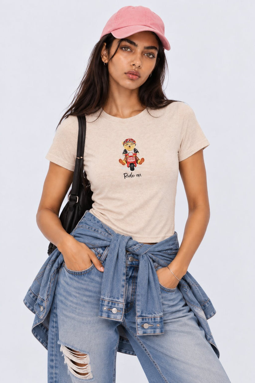 Womens Cream Ride On Graphic Print T-Shirt - Image 1
